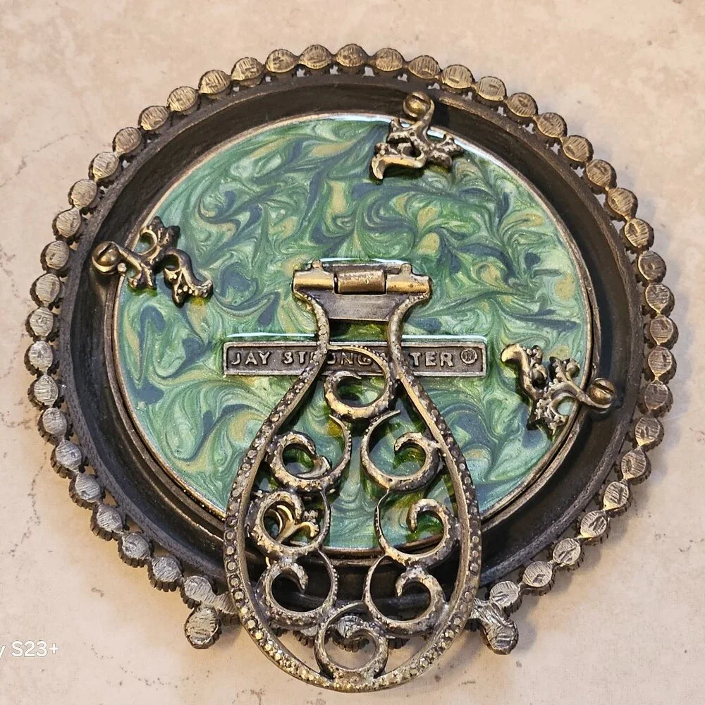 RARE JAY STRONGWATER GREEN SWIRL MARBELIZED PAVE CRYSTAL EDGE JEWEL ENAMEL FRAME